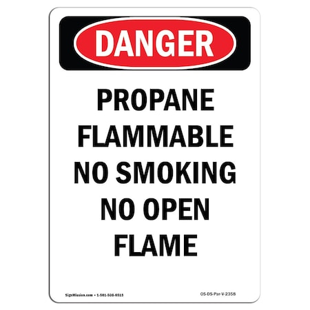 OSHA Danger Sign, Propane Flammable No Smoking No, 14in X 10in Decal